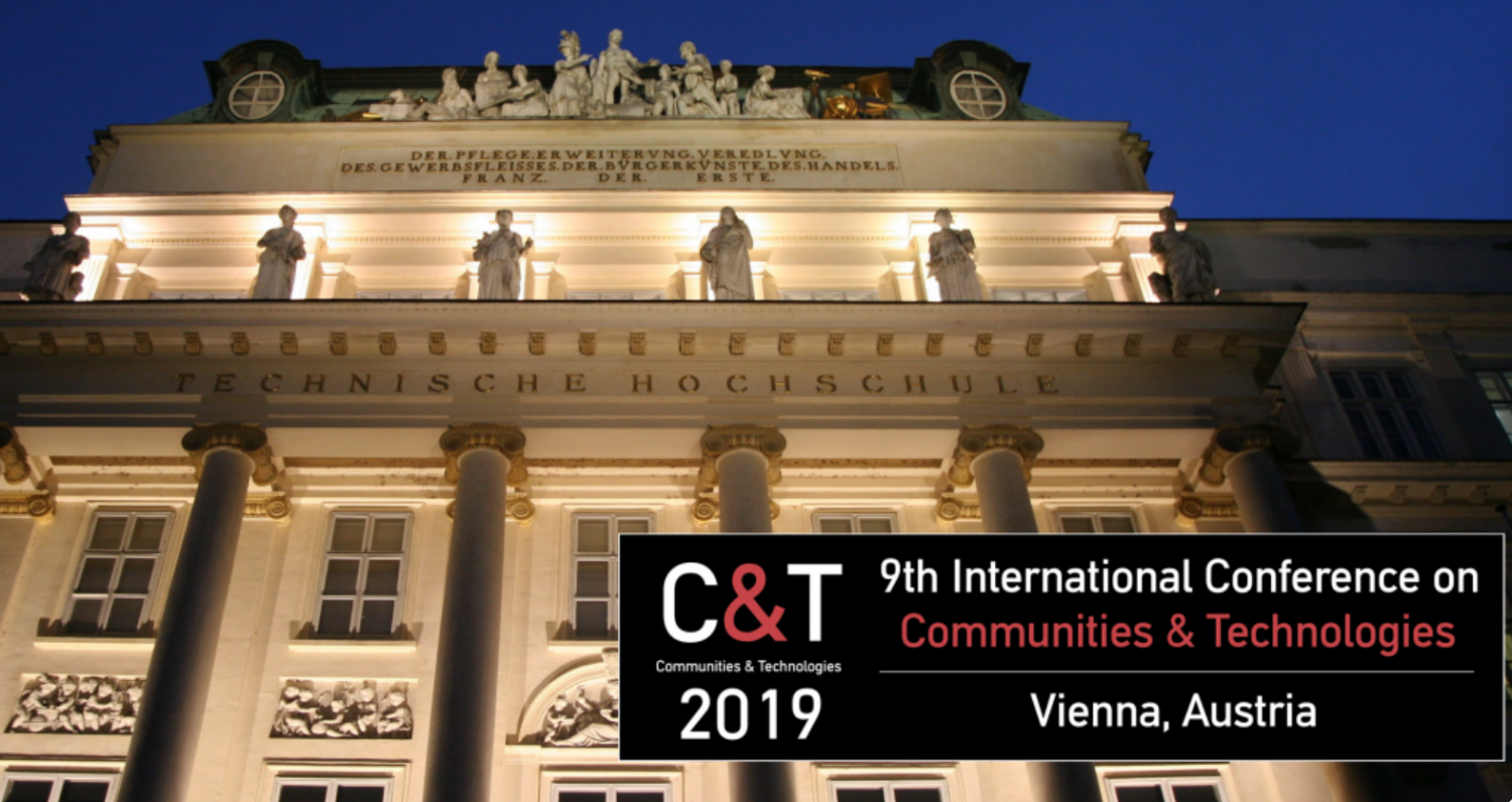 Logo der Communities & Technologies 2019 mit Gebäudeansicht der TU Wien