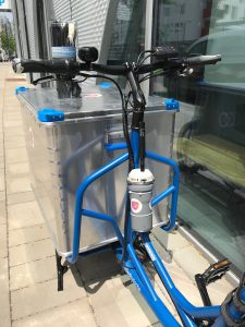 Pocobo-Sensor am AML-Lastenfahrrad montiert.